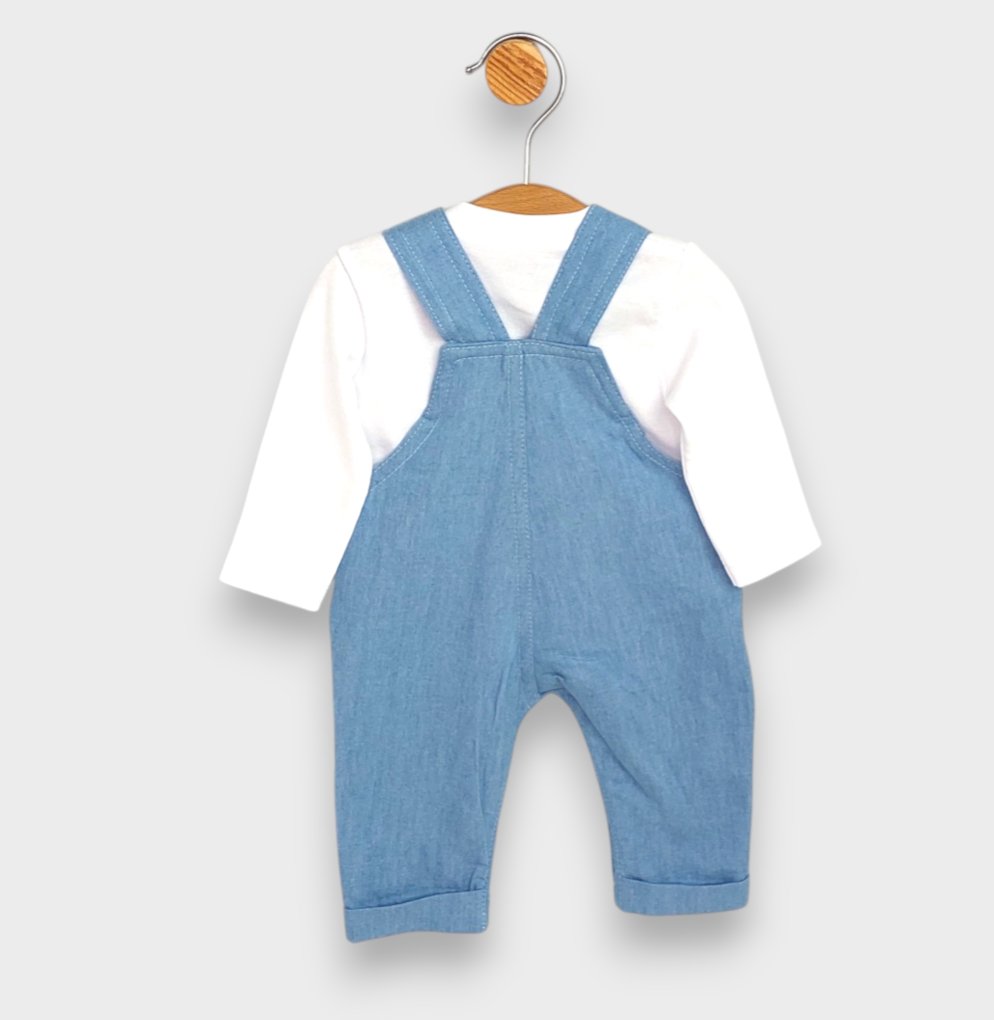 Set bebeluș Rainy Premium 2 piese denim cu mânecă lungă Ursuleț 56-80cm.
