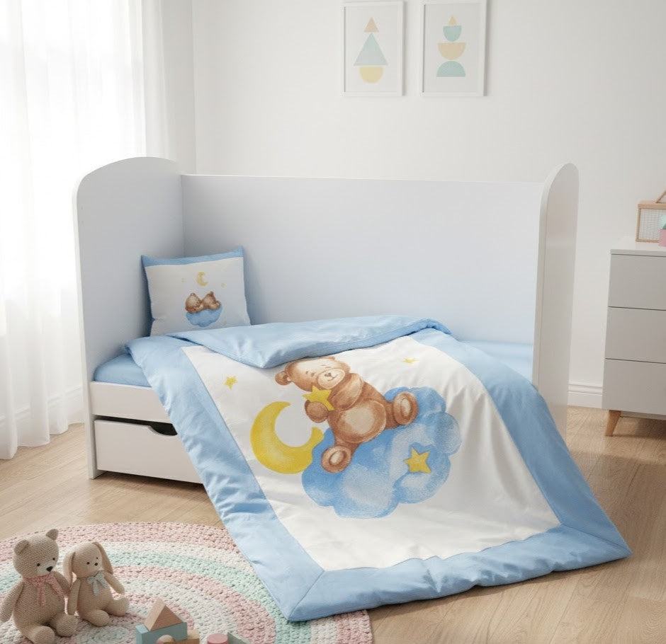 Set de lenjerie pentru pătuț Rainy, 5 piese, Baby Bear, mărime universală, albastru