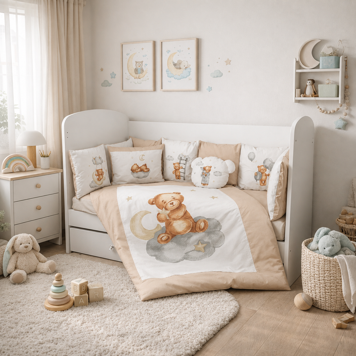 Rainy Set de pat pentru bebeluși 7 piese Baby Bear mărime universală bej