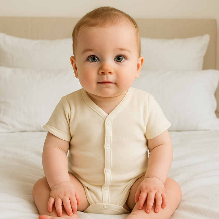 Rainy Body bebe cu mânecă scurtă și închidere frontală 48 - 86 cm. ecru
