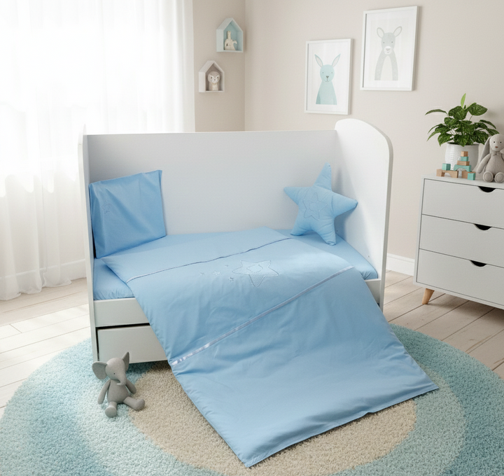 Rainy Set de lenjerie de pat pentru bebeluși 6 piese 60x120 cm. Stea cu ursuleț