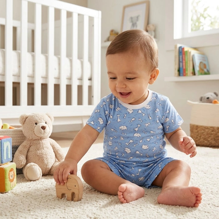 Rainy Pijama copii cu mânecă scurtă Animăluțe 74-110 cm. albastru