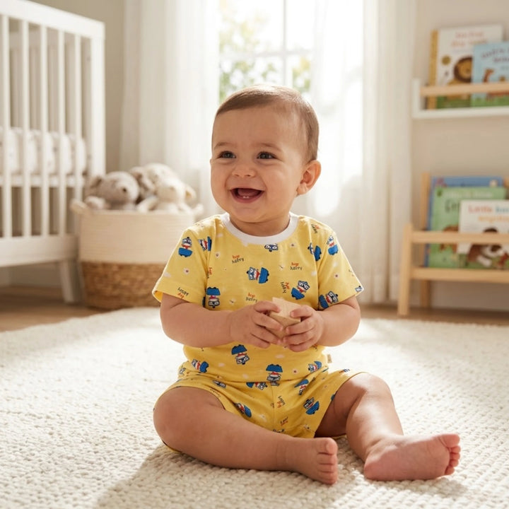 Rainy Pijama copii cu mânecă scurtă Pui albastru 74-110 cm.