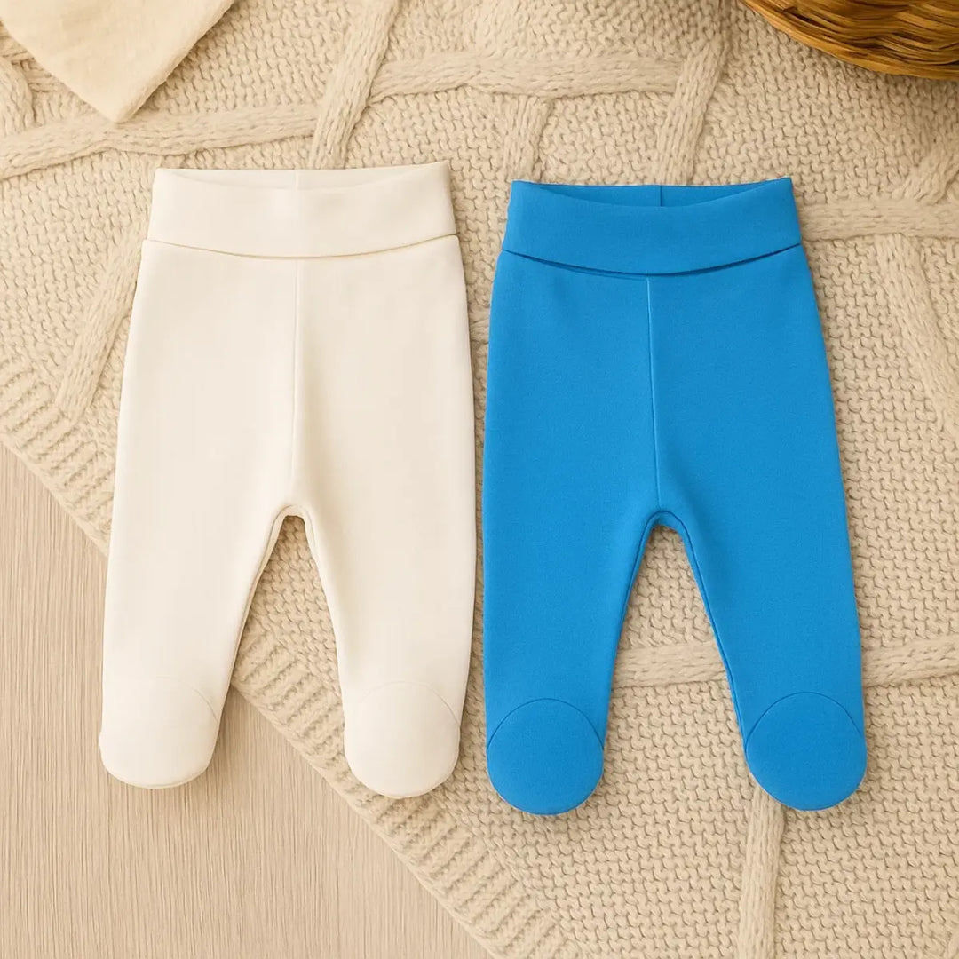 Rainy Set pantaloni cu botosei 2 bucăți cu betelie întoarsă 56 - 68 cm. ecru/bleu