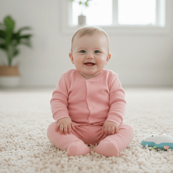 Rainy Set pentru bebeluși din 2 piese: cardigan și pantalonași cu botoșei 48-62 cm, culoare pudră