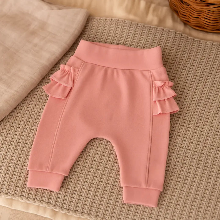Rainy Pantaloni lungi pentru bebeluși cu volănașe 62-92 cm. pudră