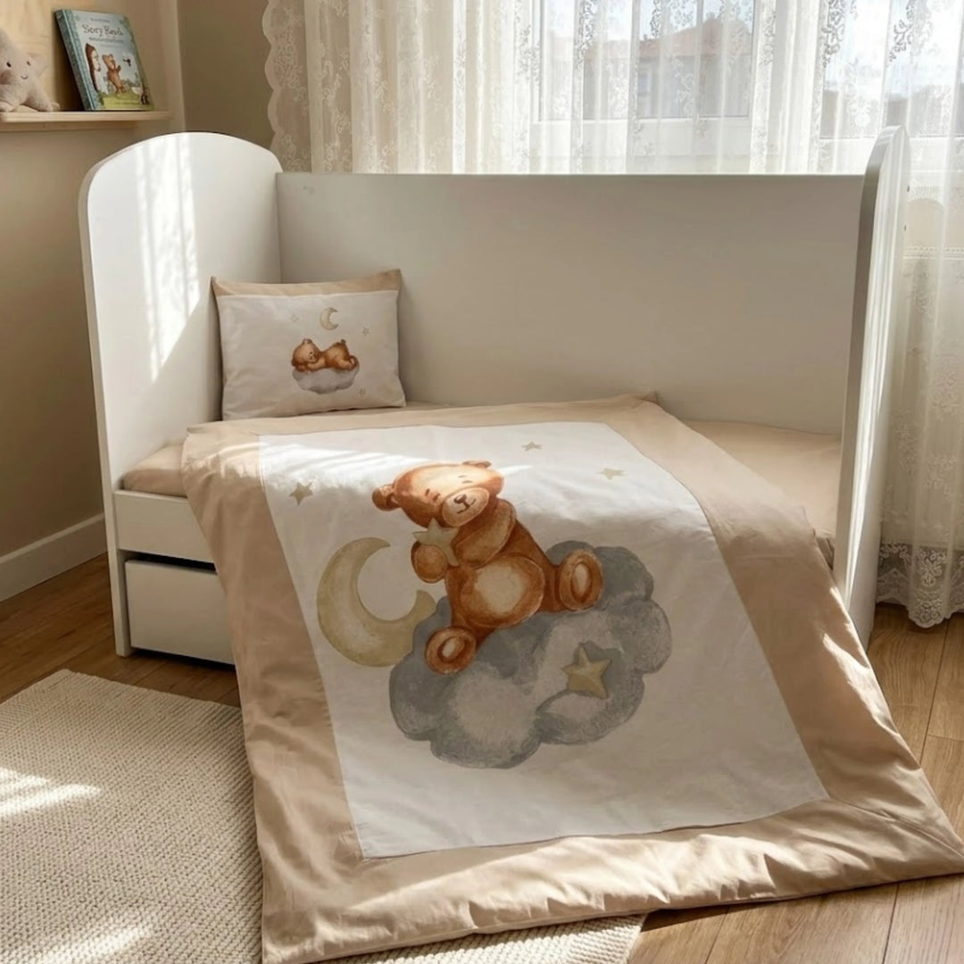 Rainy Set de lenjerie de pat pentru bebeluși 5 piese Baby Bear mărime universală bej