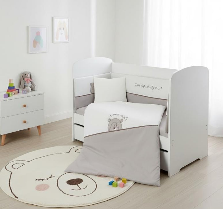 Set de lenjerie pentru pătuț Rainy, 6 piese, cu protecție laterală pentru pătuț de 70x140 cm, Love Bear