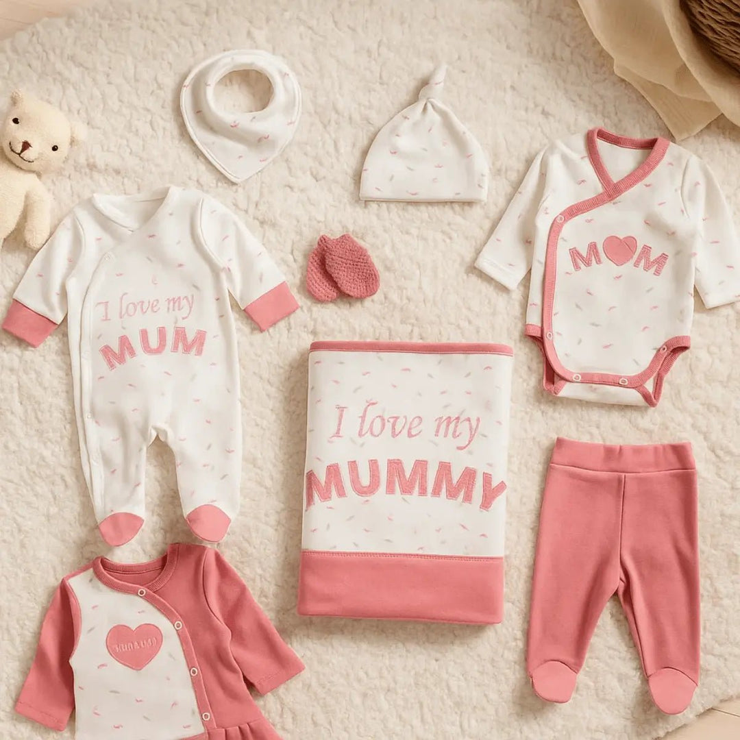 Rainy Set bebeluș pentru externare 8 piese I love my mummy