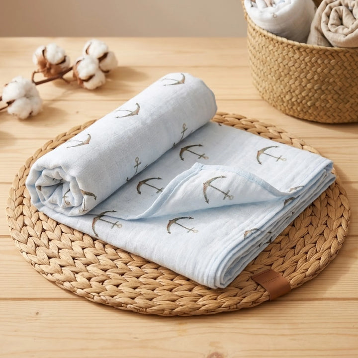 Rainy Scutec textil din muselină pentru bebeluși 80x80 cm. Ancore