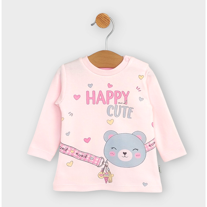 Rainy Bluză pentru bebeluși cu mânecă lungă Happy cute 62-92 cm. roz