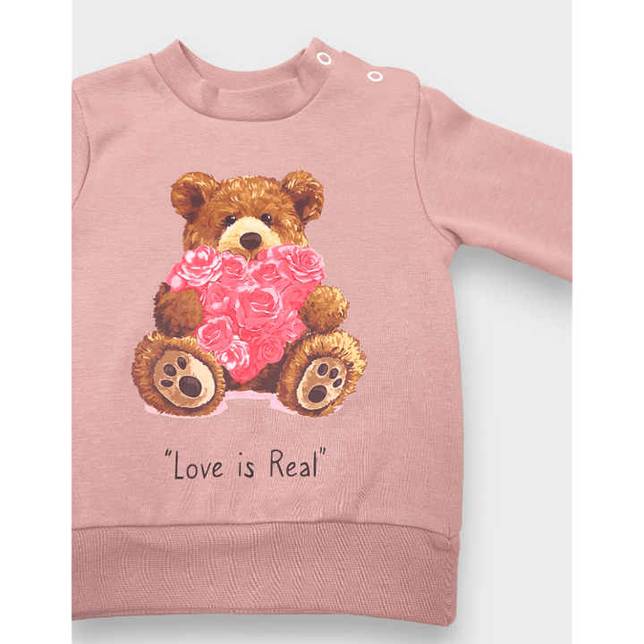 Bluză pentru bebeluși Rainy cu mâneci lungi „Love is real”, 62-92 cm, culoare cenușie cu nuanțe de roz