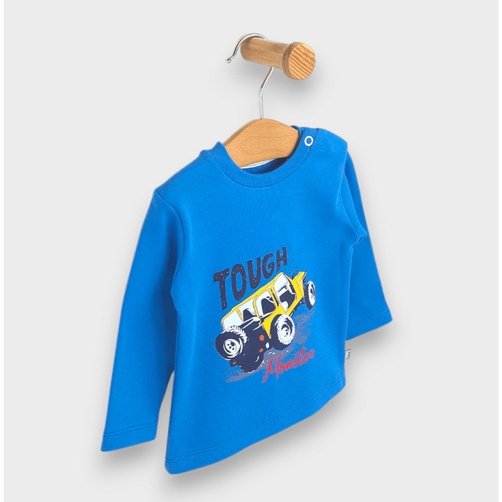 Rainy Bluză pentru bebeluși cu mânecă lungă Monster car 62-92 cm. cobalt
