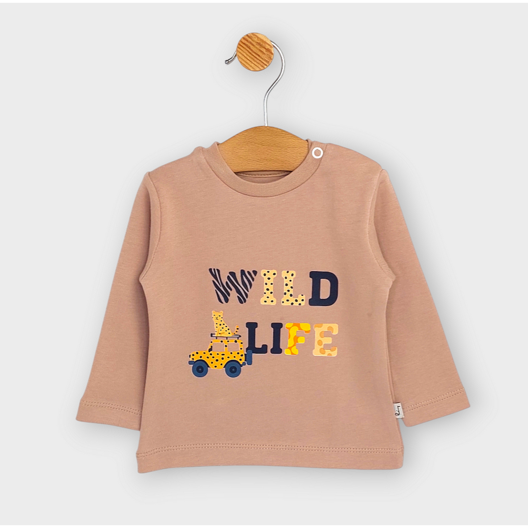 Rainy Bluză pentru bebeluși cu mânecă lungă Wild life 62-92 cm, culoare migdală
