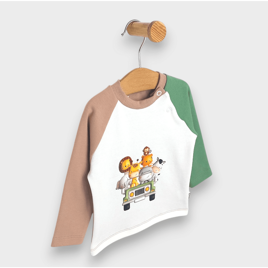 Bluză pentru bebeluși Rainy cu mâneci lungi raglan „Prieteni”, 62-92 cm.