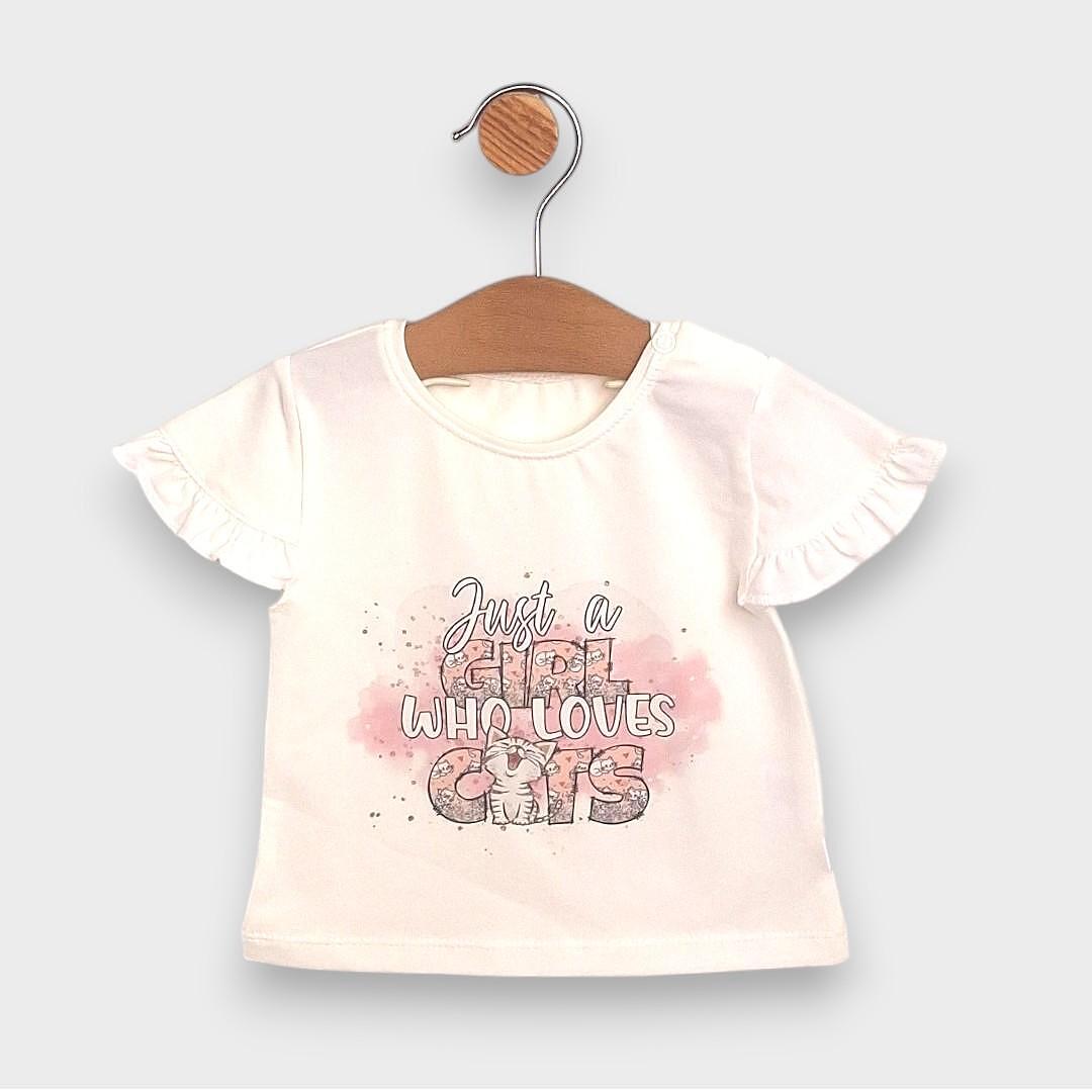 Rainy Bluză pentru bebeluși cu mânecă scurtă Cats 62-92 cm. ecru