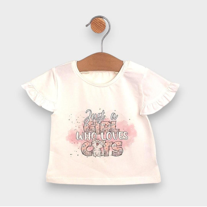 Rainy Bluză pentru bebeluși cu mânecă scurtă Cats 62-92 cm. ecru