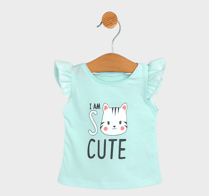 Rainy Bluză pentru bebeluși cu mânecă scurtă Cute Cat 62-86 cm. verde crud