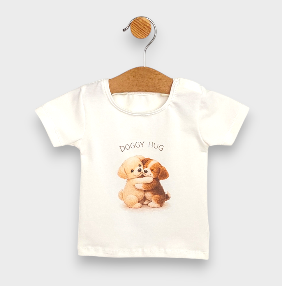 Rainy Bluză bebe cu mânecă scurtă Doggy Hug 62-92 cm. ecru
