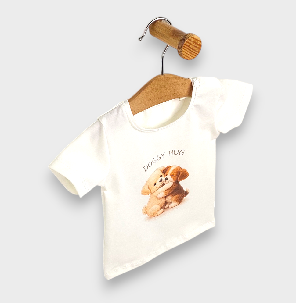Rainy Bluză bebe cu mânecă scurtă Doggy Hug 62-92 cm. ecru