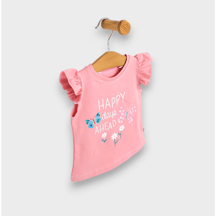 Bluză pentru bebeluși Rainy cu mâneci scurte „Happy days”, 62-92 cm, culoare pudră