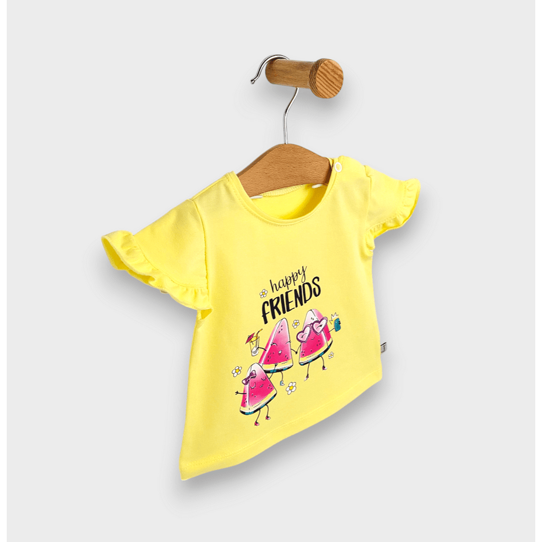 Rainy Bluză pentru bebeluși cu mânecă scurtă Happy friends 62-92 cm. galben