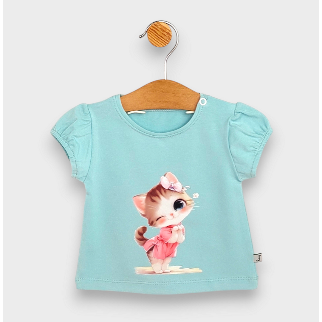 Rainy Bluză pentru bebeluși cu mânecă scurtă Kitty 62-92 cm. aqua