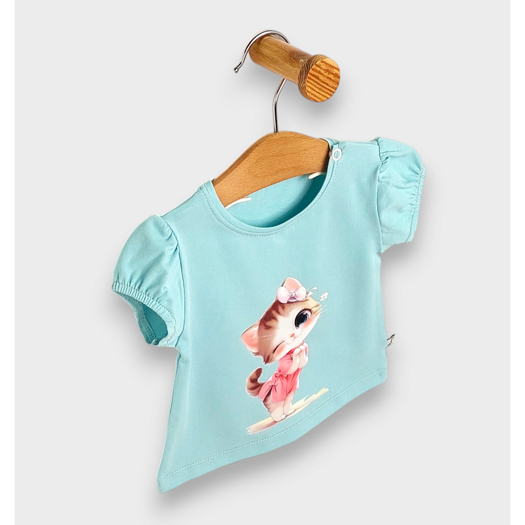 Rainy Bluză pentru bebeluși cu mânecă scurtă Kitty 62-92 cm. aqua