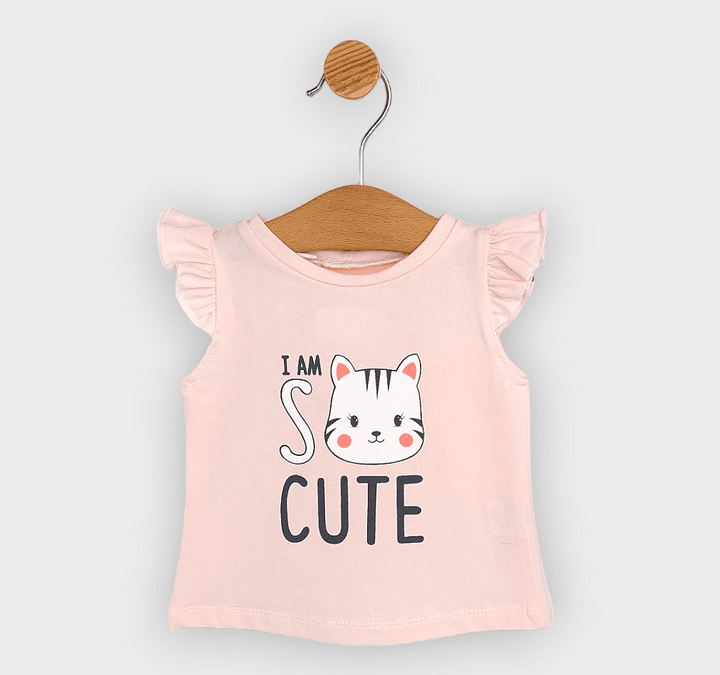 Rainy Bluză pentru bebeluși cu mânecă scurtă Cute Cat 62-86 cm. piersică