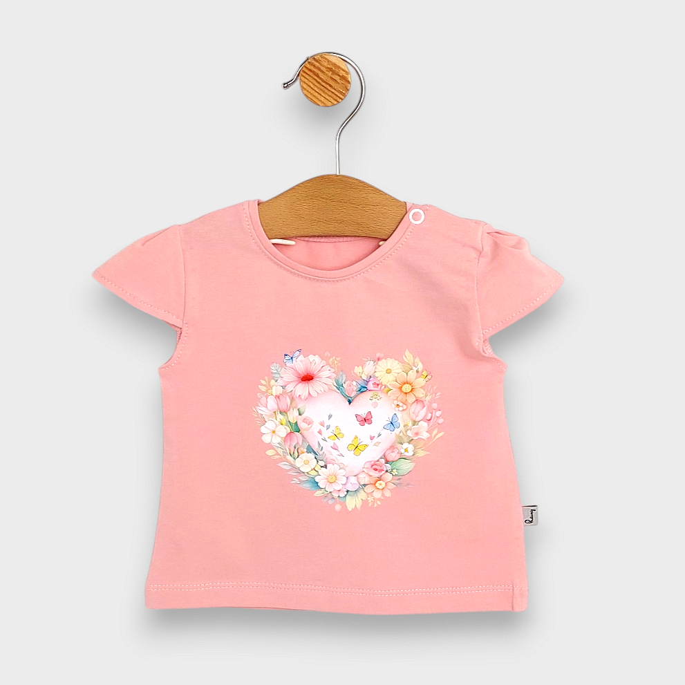 Rainy Bluză bebe cu mânecă scurtă Inimă 62-92 cm. pudră