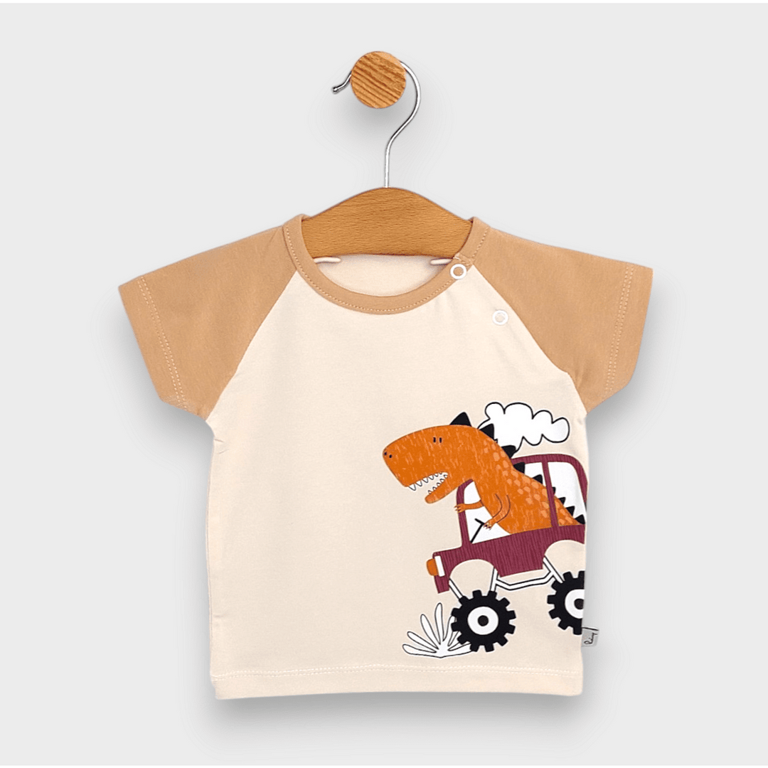 Rainy Bluză bebe cu mânecă scurtă raglan Dino 62-92 cm. ecru/mocha