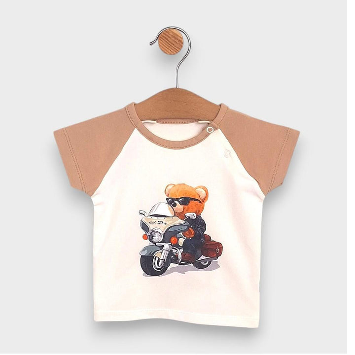 Rainy Bluză pentru bebeluși cu mânecă scurtă raglan Road Trip 62-92 cm. ecru/mocha