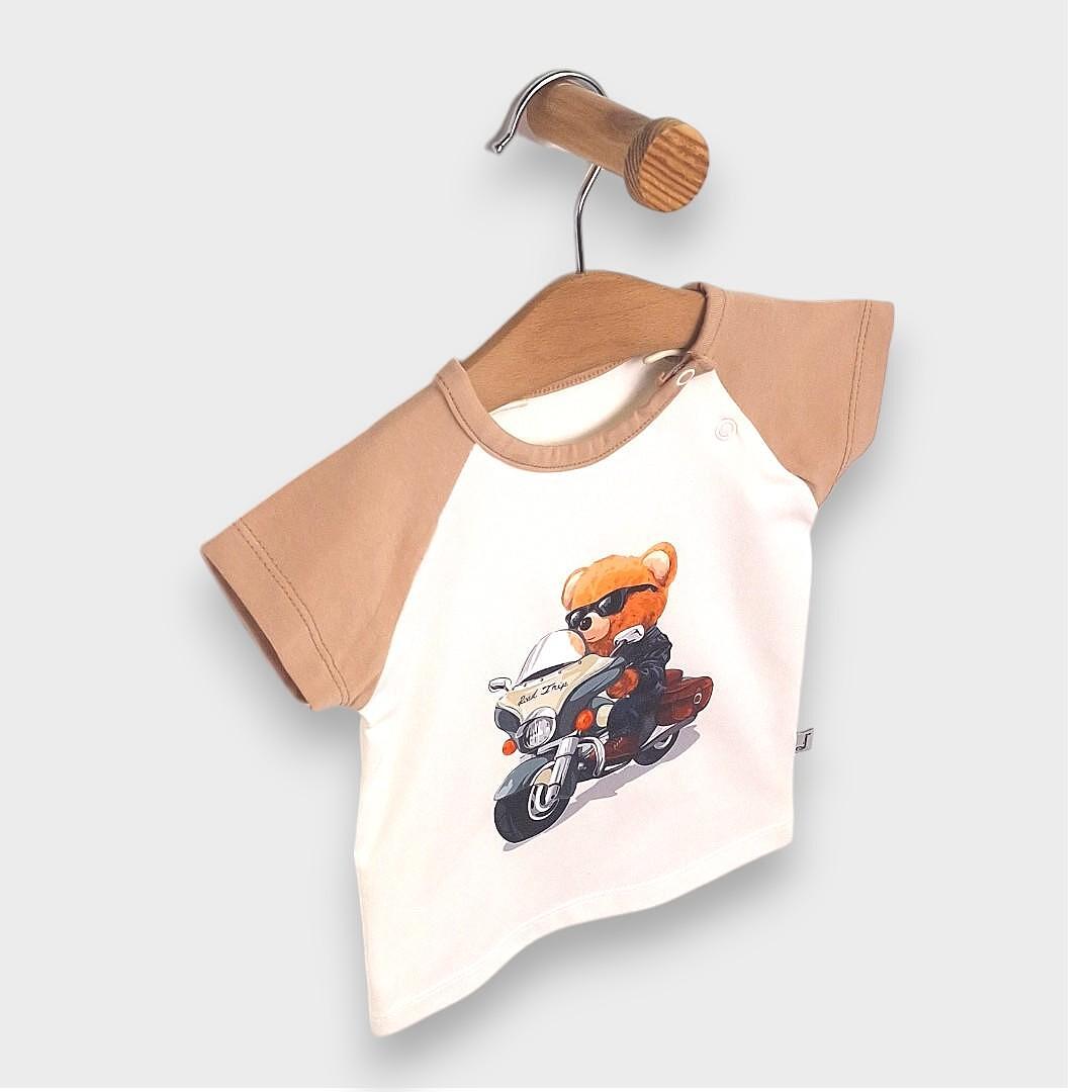 Rainy Bluză pentru bebeluși cu mânecă scurtă raglan Road Trip 62-92 cm. ecru/mocha