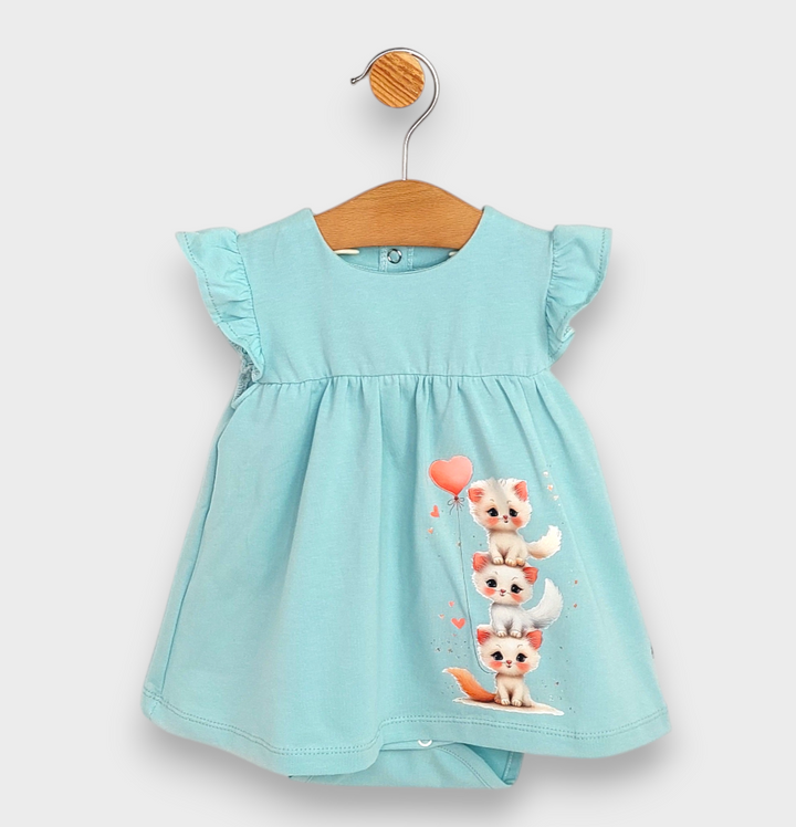 Rainy Rochiță-body pentru bebeluși Pisicuțe 56-80 cm. aqua