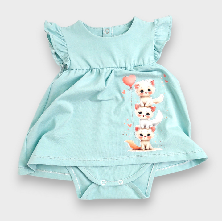 Rainy Rochiță-body pentru bebeluși Pisicuțe 56-80 cm. aqua