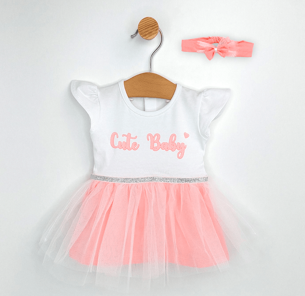 Rainy Rochiță tip body pentru bebeluși cu bentiță 56-80 cm. Cute Baby corai