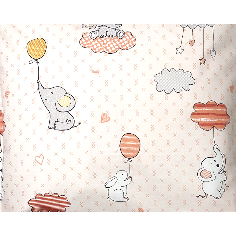 Rainy Husă pentru pernă pentru bebeluși 30x40 cm. Elefant cu balon portocaliu