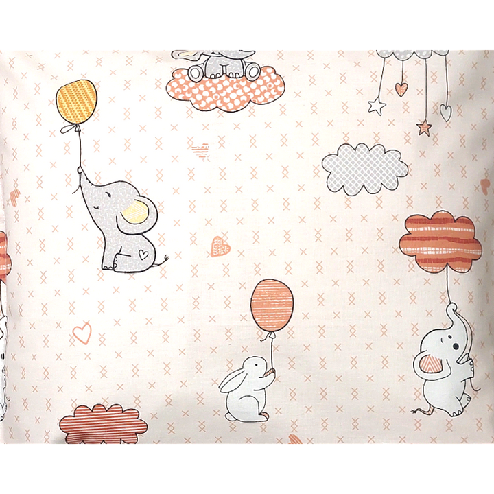 Rainy Husă pentru pernă pentru bebeluși 30x40 cm. Elefant cu balon portocaliu