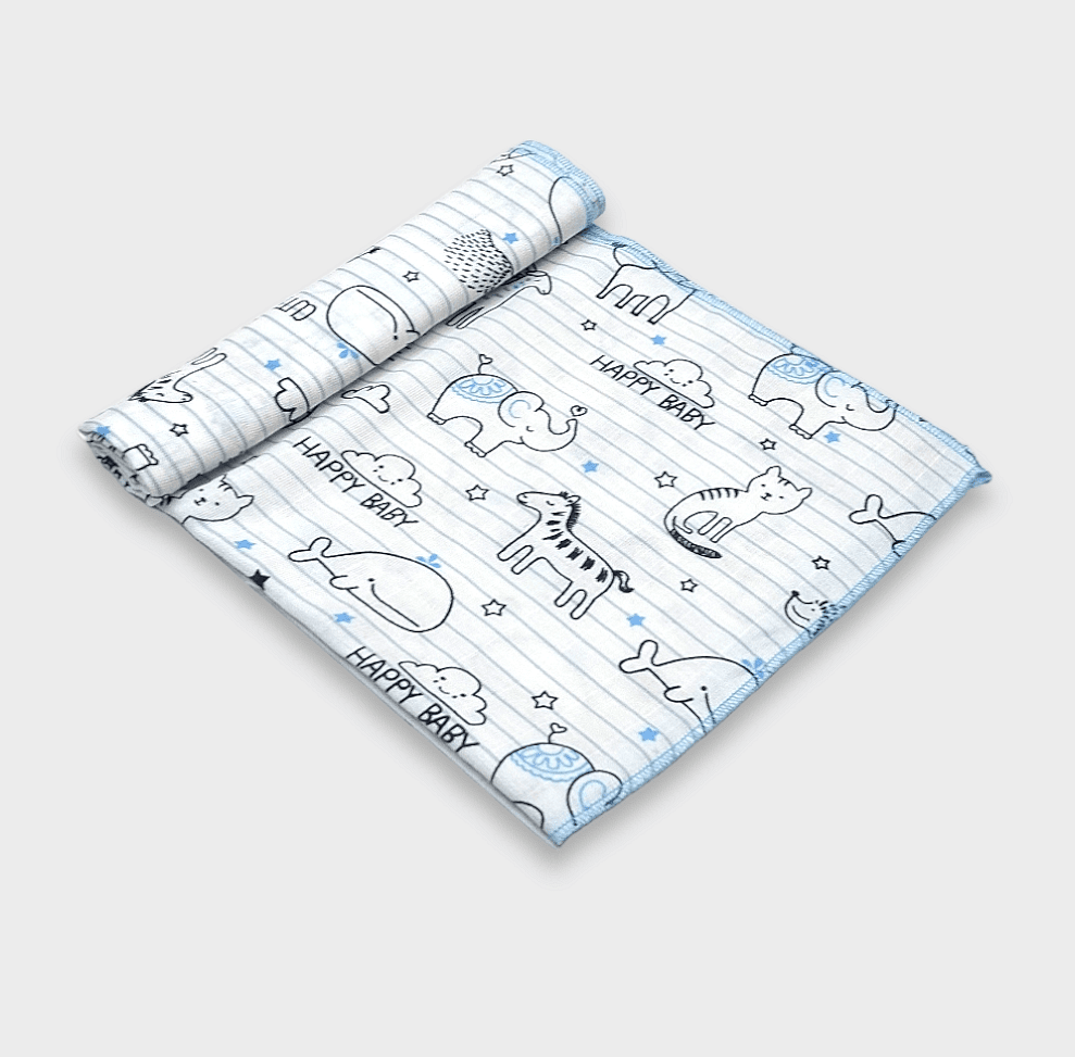 Rainy Scutec din finet pentru bebeluși 110x110 cm. Junglă albastru
