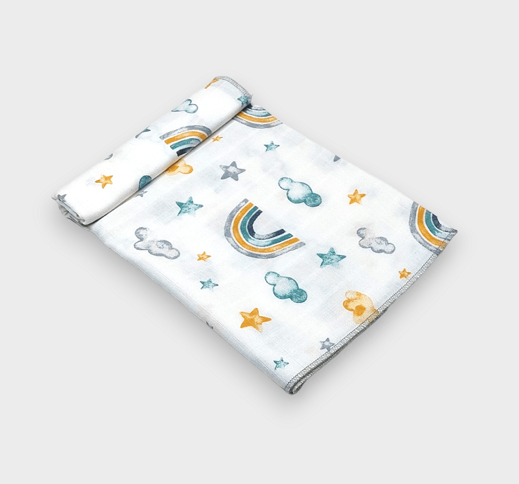 Rainy Scutec din finet pentru bebeluși 110x110 cm. Curcubee colorate verzi