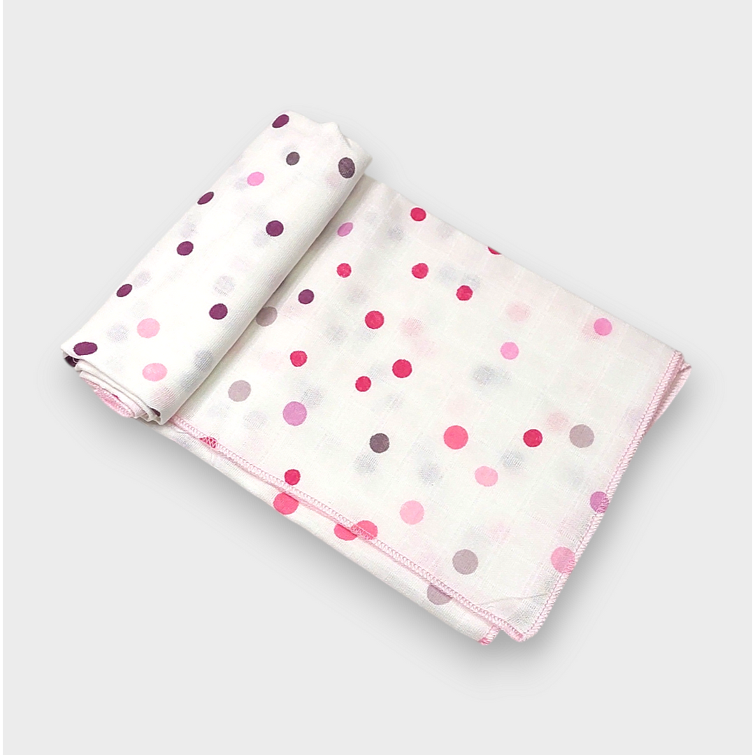 Rainy Scutec din finet pentru bebeluși 110x110 cm. Buline roz
