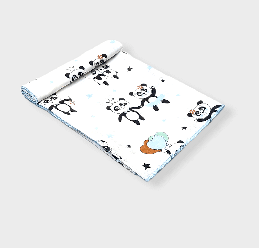 Rainy Scutec din finet pentru bebeluși 50x110 cm. Panda albastru