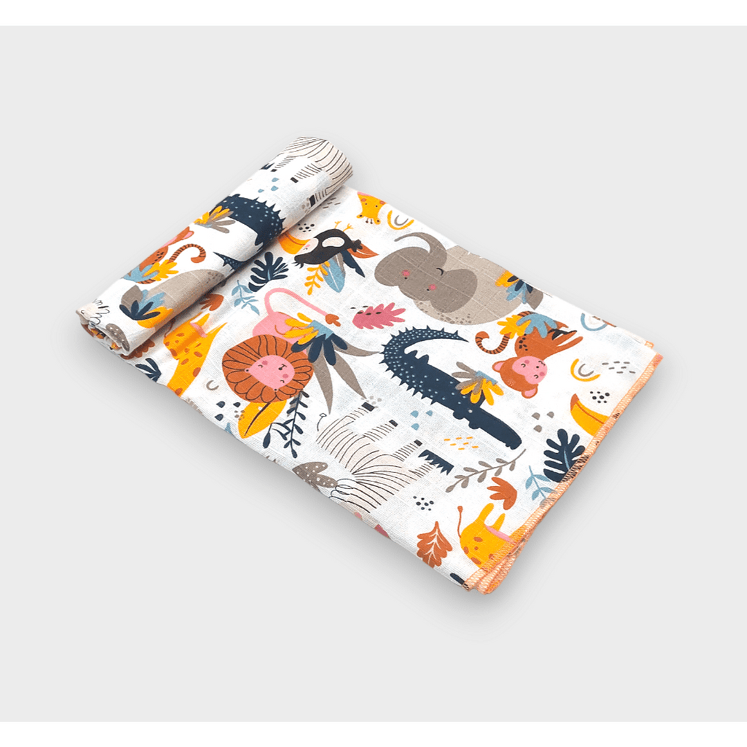Rainy Scutec textil din muselină pentru bebeluși 50x110 cm. Junglă colorată
