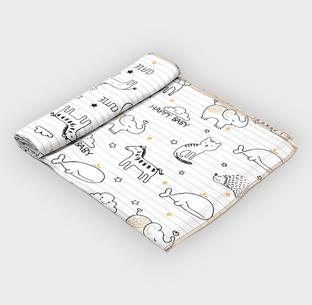 Rainy Scutec textil din muselină pentru bebeluși 50x110 cm. Galben junglă