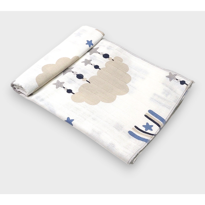 Rainy Scutec din finet pentru bebeluși 80x80 cm. Curcubeu albastru mare