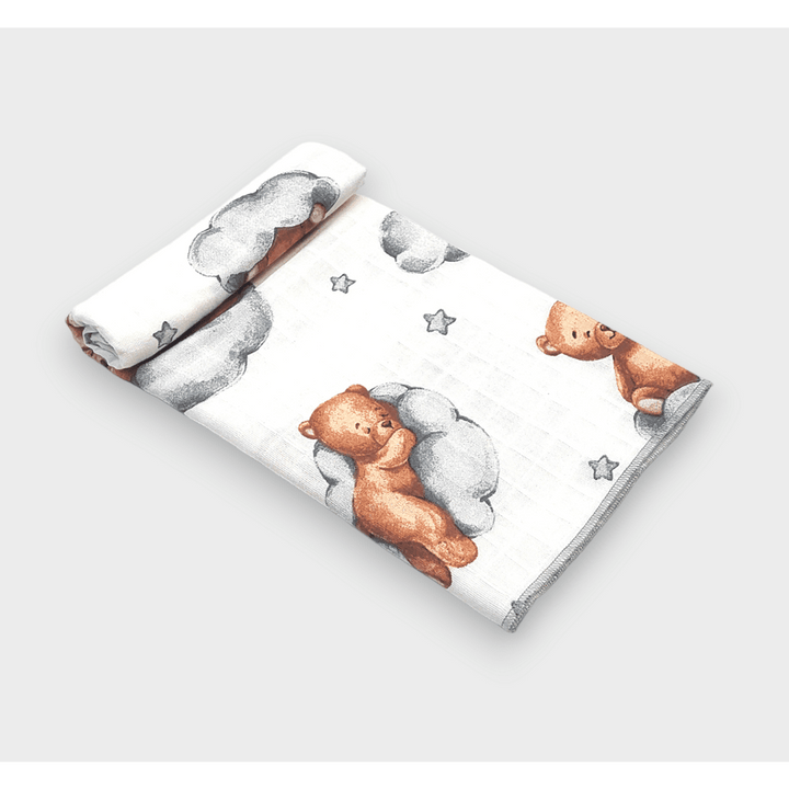 Rainy Scutec din finet pentru bebeluși 80x80 cm. Ursuleț pe nor gri