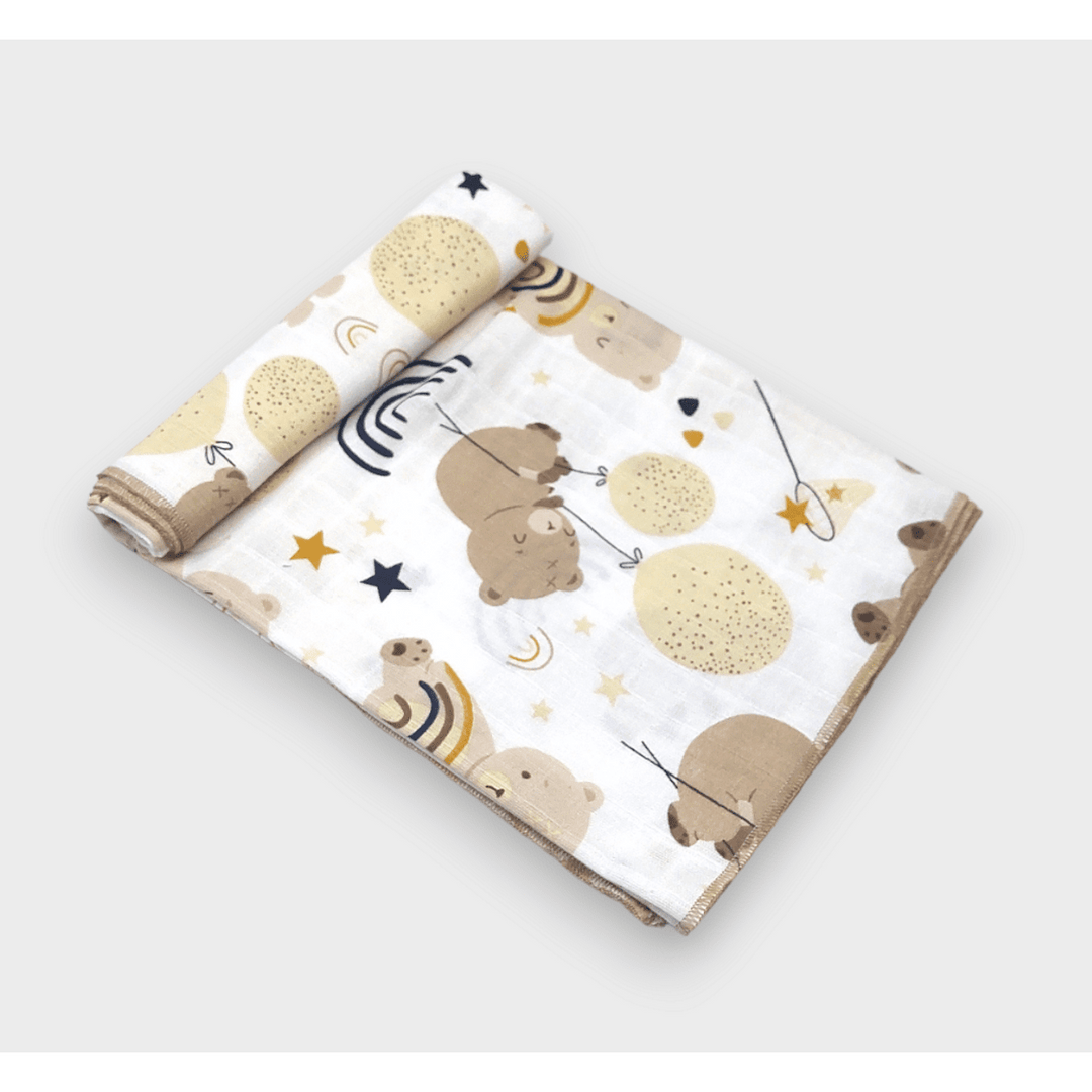 Rainy Scutec din finet pentru bebeluși 80x80 cm. Ursuleț cu baloane