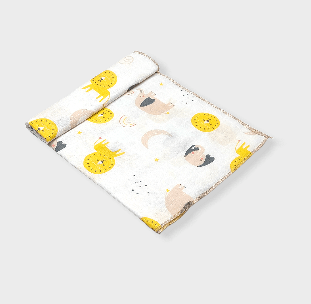 Rainy Scutec textil din muselină pentru bebeluși 80x80 cm. Leu și elefant