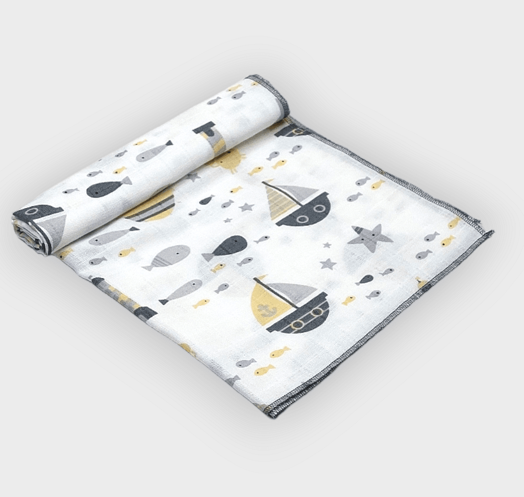 Rainy Scutec textil din muselină pentru bebeluși 80x80 cm. Far maritim gri