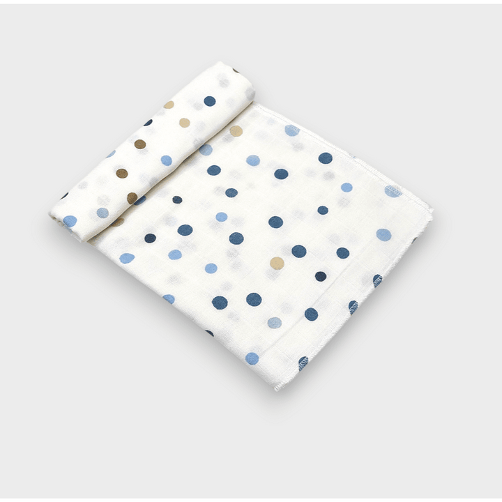 Rainy Scutec din muselină pentru bebeluși 80x80 cm. Puncte albastre și bej